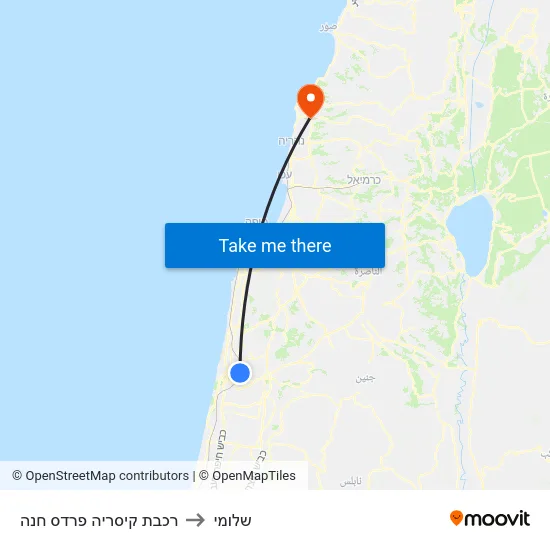 רכבת קיסריה פרדס חנה to שלומי map
