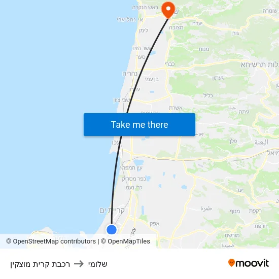 רכבת קרית מוצקין to שלומי map