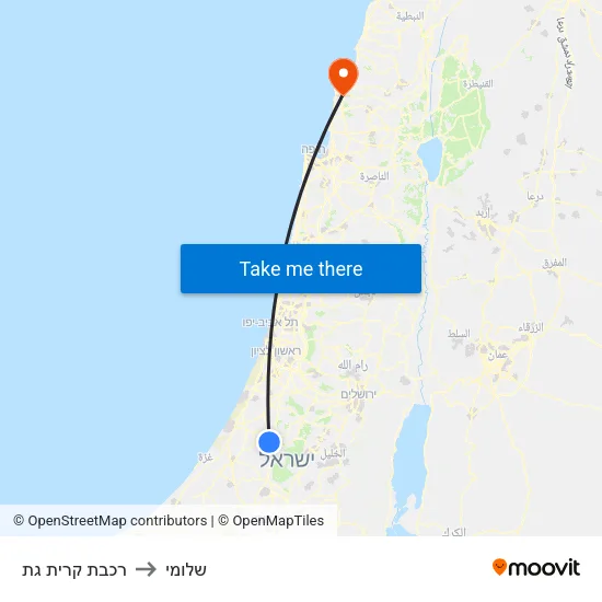 רכבת קרית גת to שלומי map