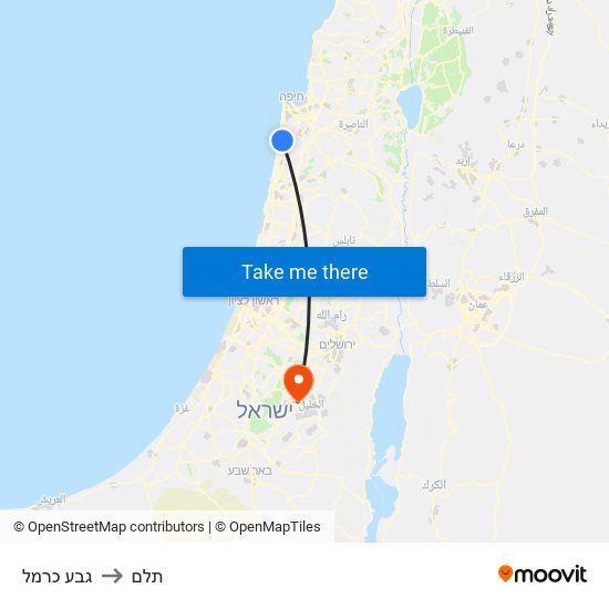 גבע כרמל to תלם map