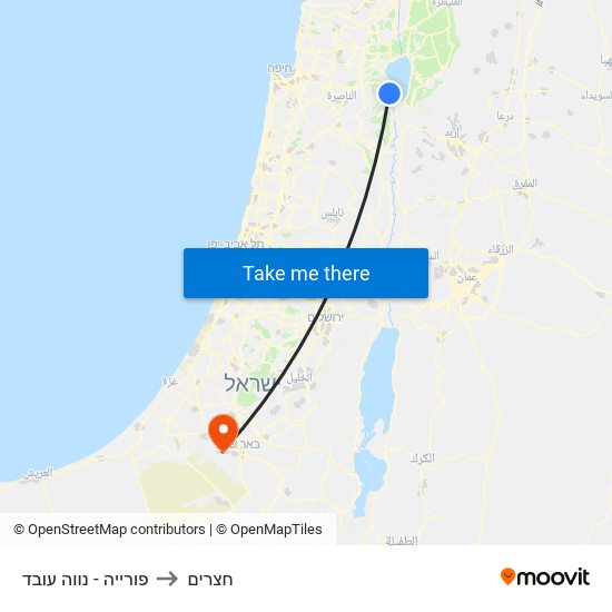 פורייה - נווה עובד to חצרים map