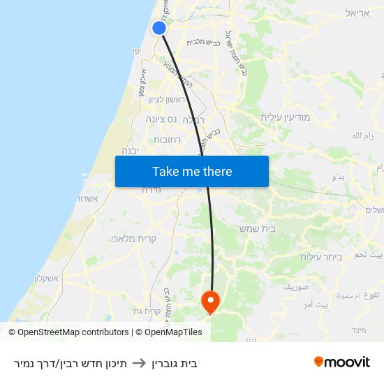 תיכון חדש רבין/דרך נמיר to בית גוברין map