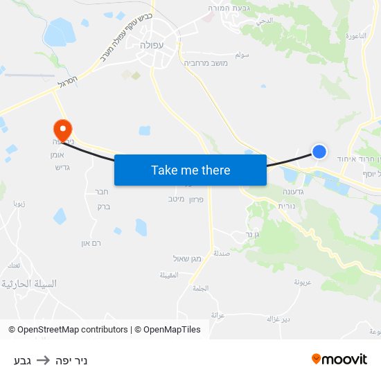 גבע to ניר יפה map