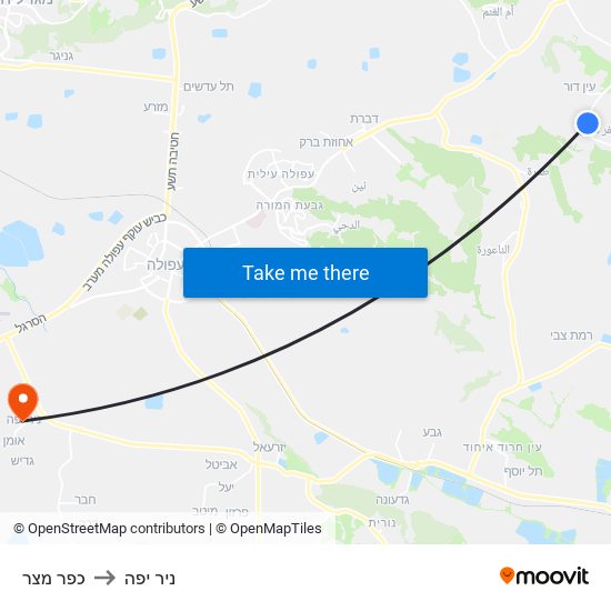 כפר מצר to ניר יפה map