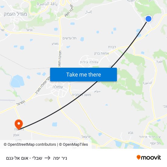 שבלי - אום אל-גנם to ניר יפה map