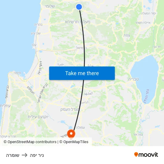 שומרה to ניר יפה map