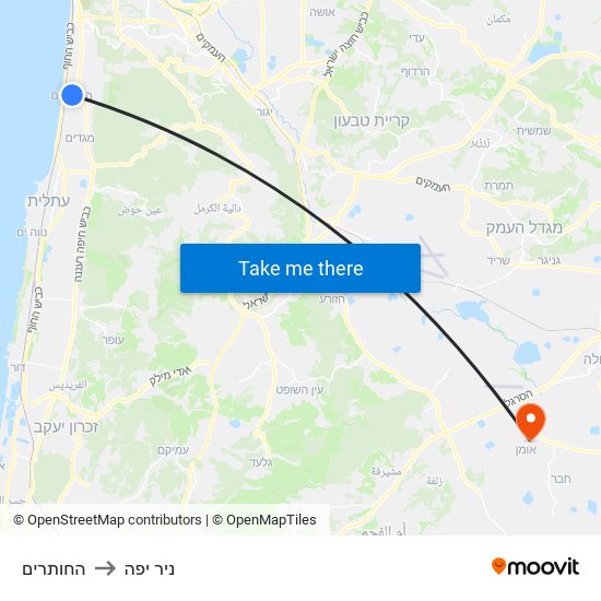 החותרים to ניר יפה map