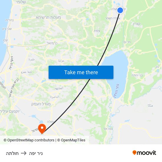 חולתה to ניר יפה map