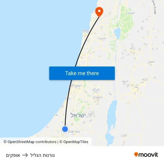 אופקים to גורנות הגליל map