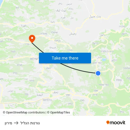 מירון to גורנות הגליל map