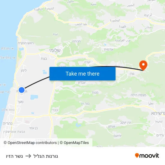 גשר הזיו to גורנות הגליל map