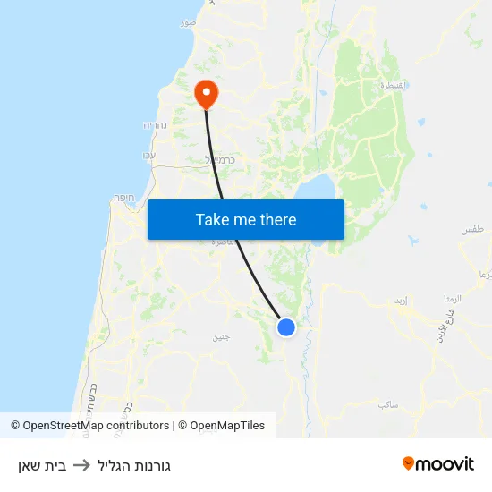 בית שאן to גורנות הגליל map