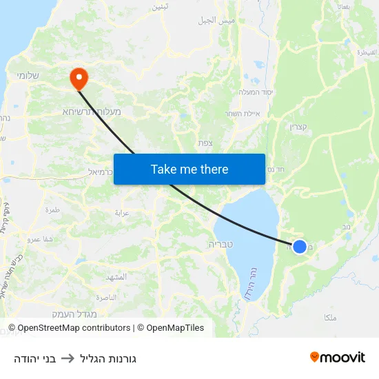 בני יהודה to גורנות הגליל map