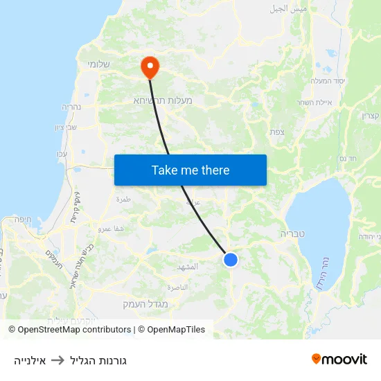 אילנייה to גורנות הגליל map
