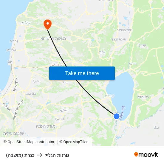 כנרת (מושבה) to גורנות הגליל map