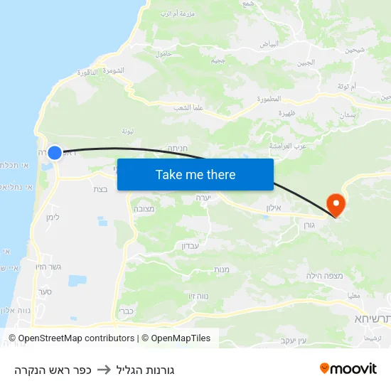 כפר ראש הנקרה to גורנות הגליל map