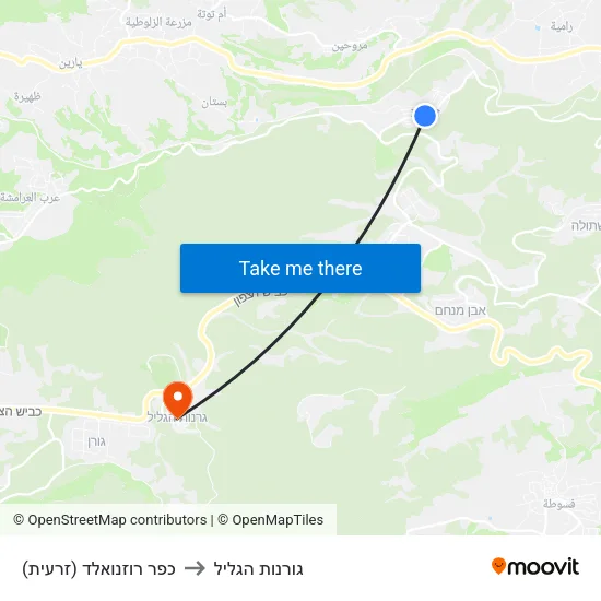 כפר רוזנואלד (זרעית) to גורנות הגליל map