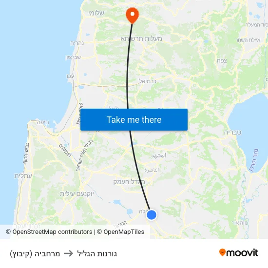 מרחביה (קיבוץ) to גורנות הגליל map
