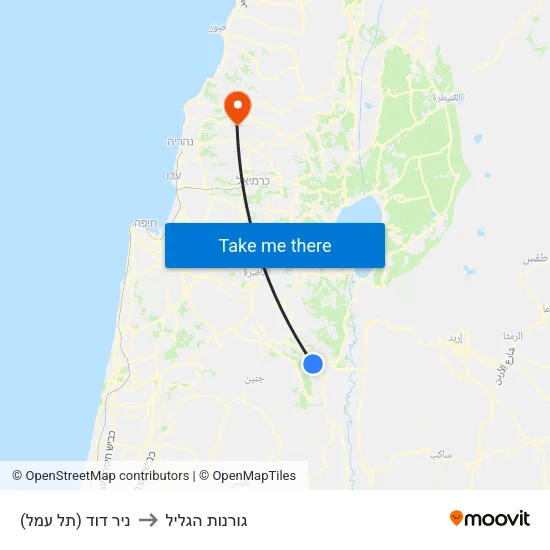 ניר דוד (תל עמל) to גורנות הגליל map