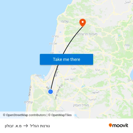 מ.א. זבולון to גורנות הגליל map