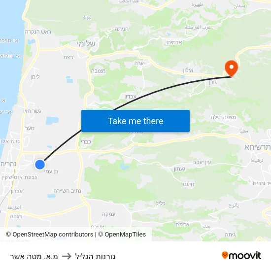 מ.א. מטה אשר to גורנות הגליל map