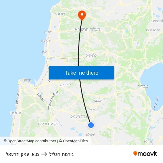 מ.א. עמק יזרעאל to גורנות הגליל map