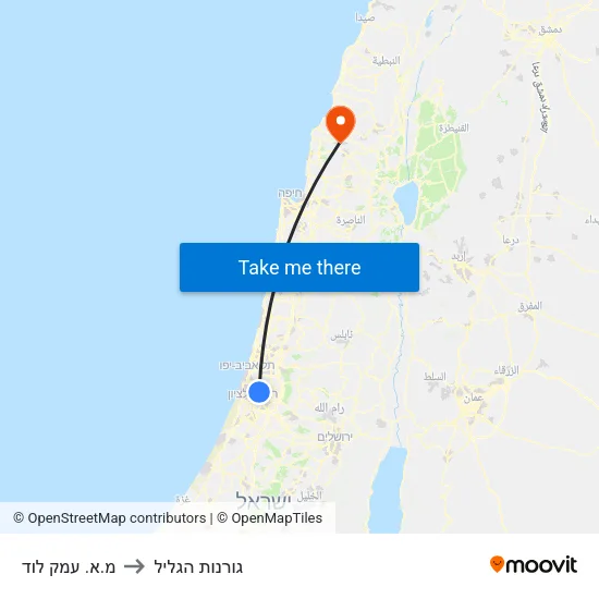 מ.א. עמק לוד to גורנות הגליל map