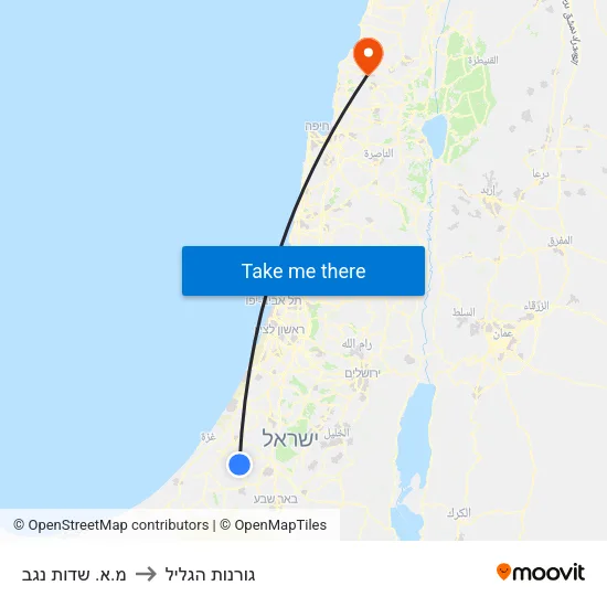 מ.א. שדות נגב to גורנות הגליל map