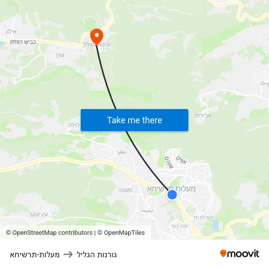 מעלות-תרשיחא to גורנות הגליל map