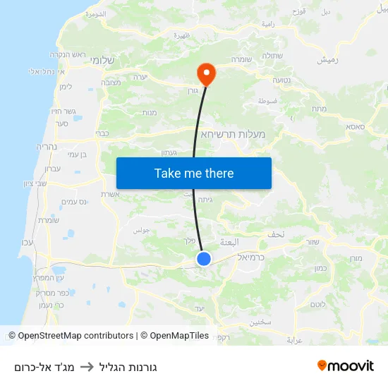 מג'ד אל-כרום to גורנות הגליל map