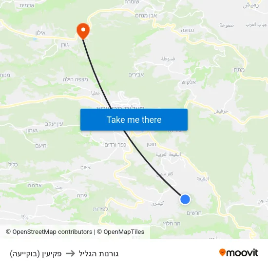 פקיעין (בוקייעה) to גורנות הגליל map