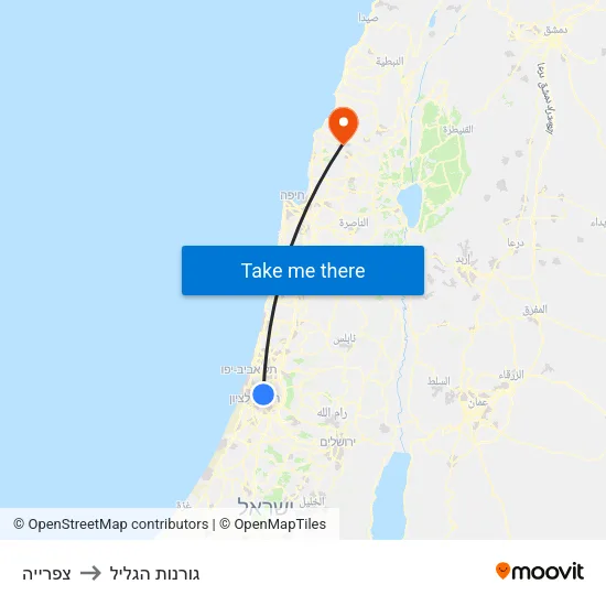 צפרייה to גורנות הגליל map