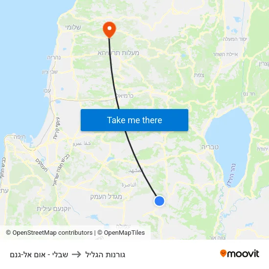 שבלי - אום אל-גנם to גורנות הגליל map