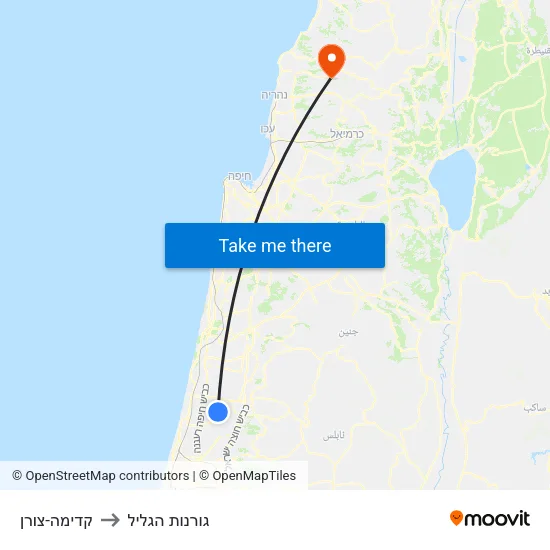 קדימה-צורן to גורנות הגליל map