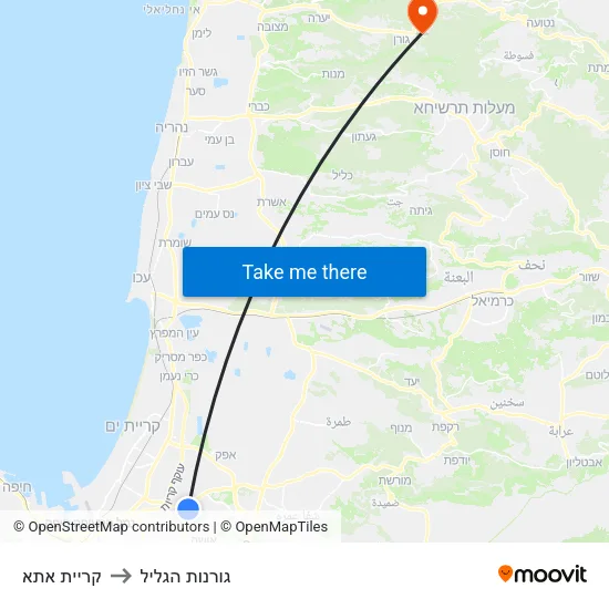 קריית אתא to גורנות הגליל map