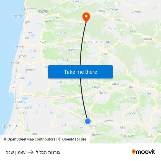 עצמון שגב to גורנות הגליל map