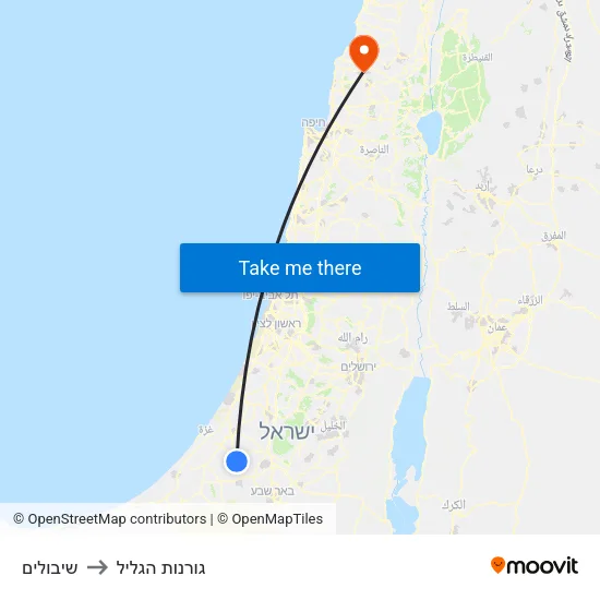 שיבולים to גורנות הגליל map