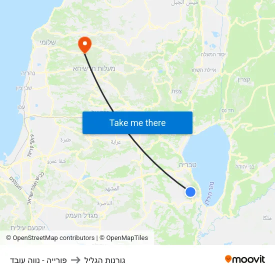 פורייה - נווה עובד to גורנות הגליל map