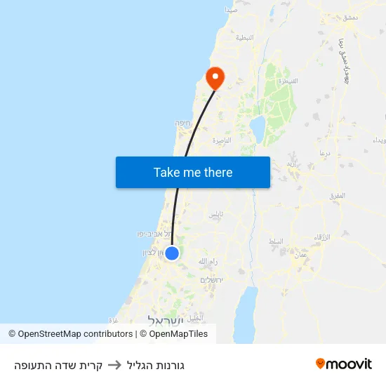 קרית שדה התעופה to גורנות הגליל map