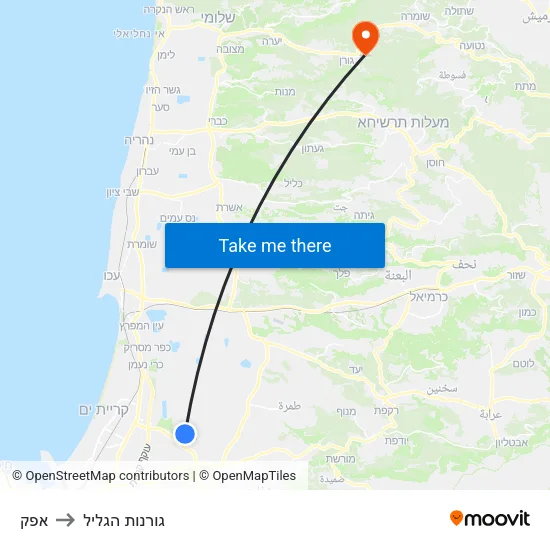 אפק to גורנות הגליל map
