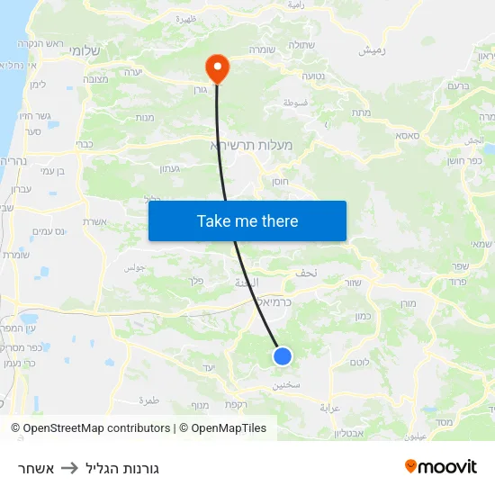 אשחר to גורנות הגליל map