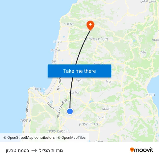 בסמת טבעון to גורנות הגליל map