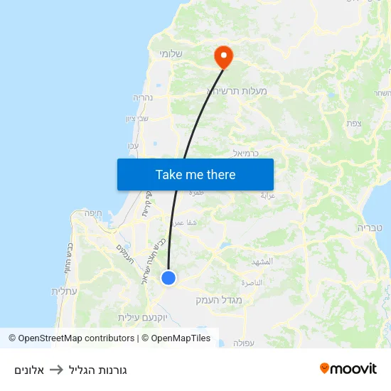 אלונים to גורנות הגליל map