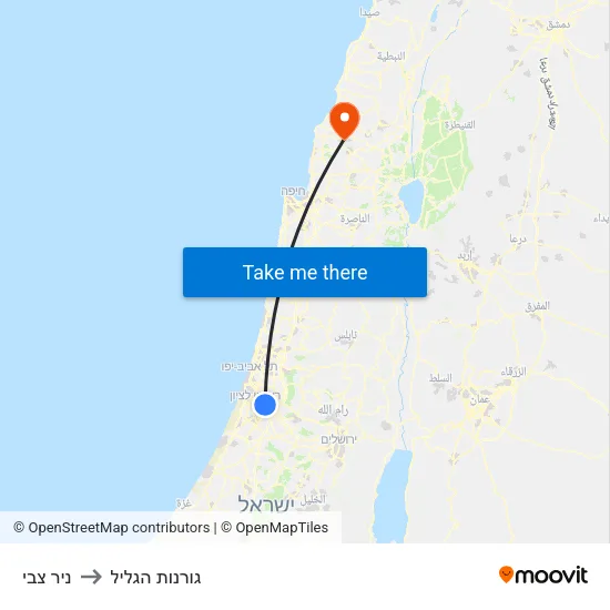 ניר צבי to גורנות הגליל map