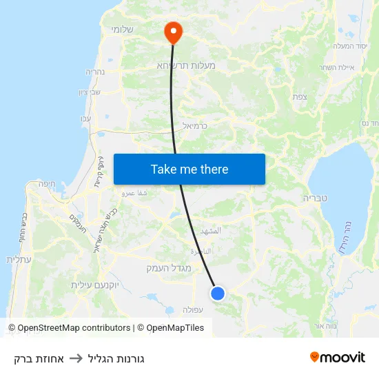 אחוזת ברק to גורנות הגליל map
