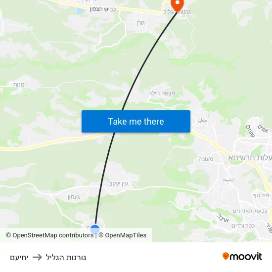 יחיעם to גורנות הגליל map