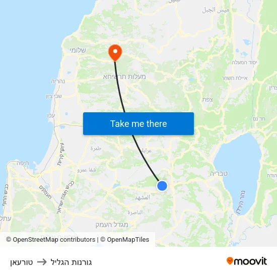 טורעאן to גורנות הגליל map
