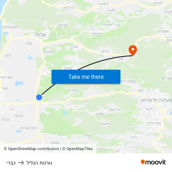 כברי to גורנות הגליל map