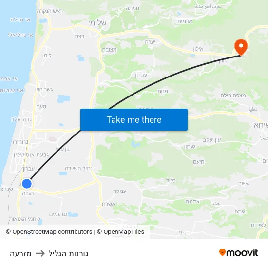מזרעה to גורנות הגליל map