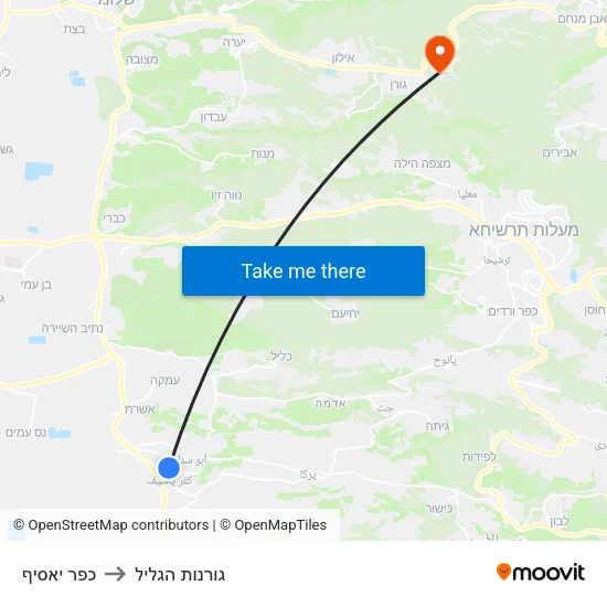 כפר יאסיף to גורנות הגליל map
